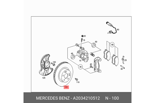 brake discs front axle, CLK320 W209, genuine Mercedes-Benz, A2034210512