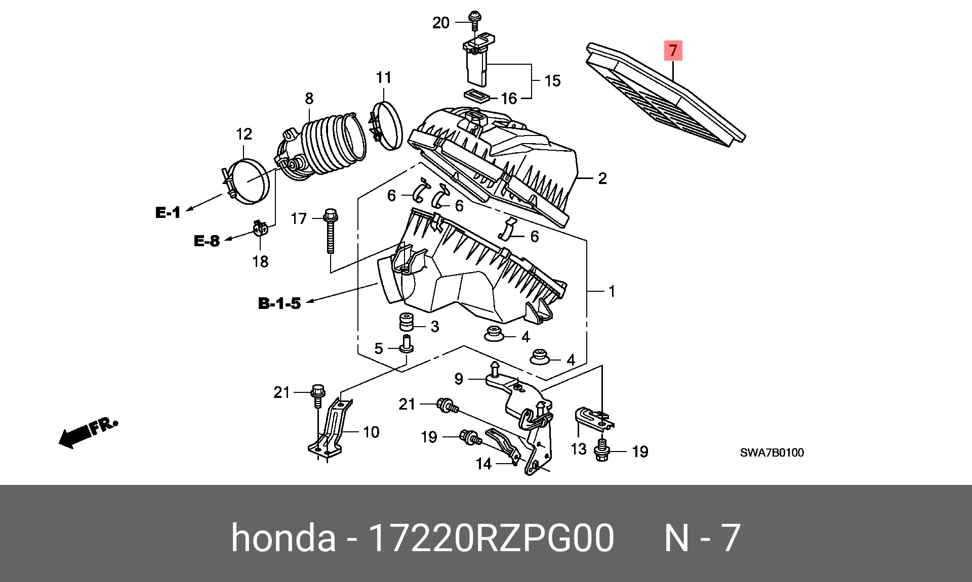 HONDA 17220-RZP-G00 17220-RZP-G00,17220-RZP-Y00